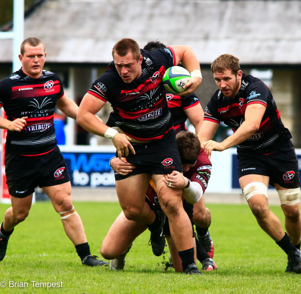Cornish Pirates players in action on the pitch. Microcomms Professional Services are proud to sponsor the Cornish Pirates rugby team