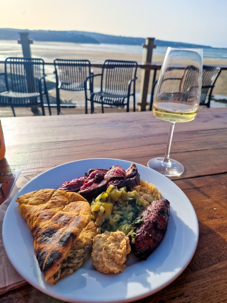 Meal and wine foraged by the Microcomms team