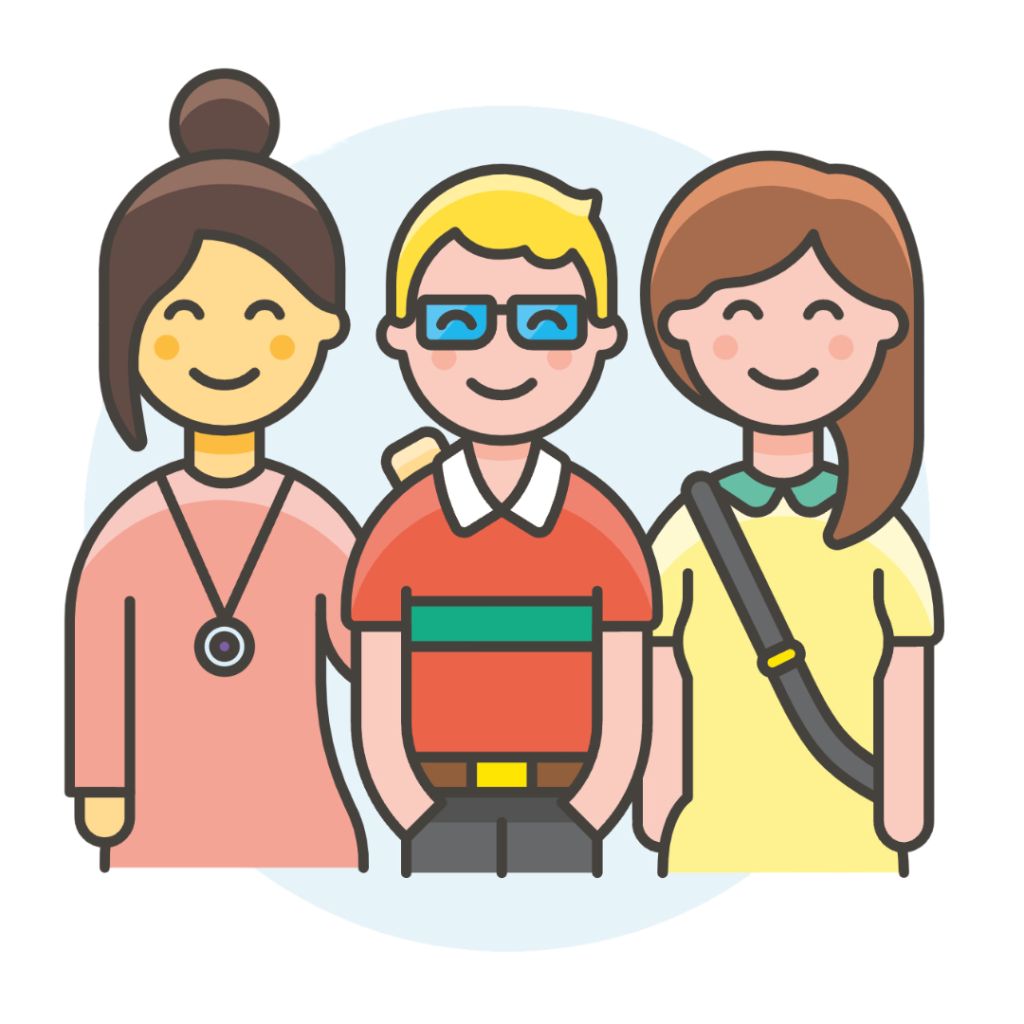 Graphic of three colleagues supporting eachother